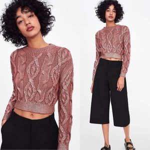 Zara Mauve Metallic Cable Knit Cropped 